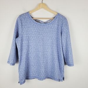 T by Talbots Sweatshirt Women Large Petite Blue White polka dot 3/4 sleeve Coast